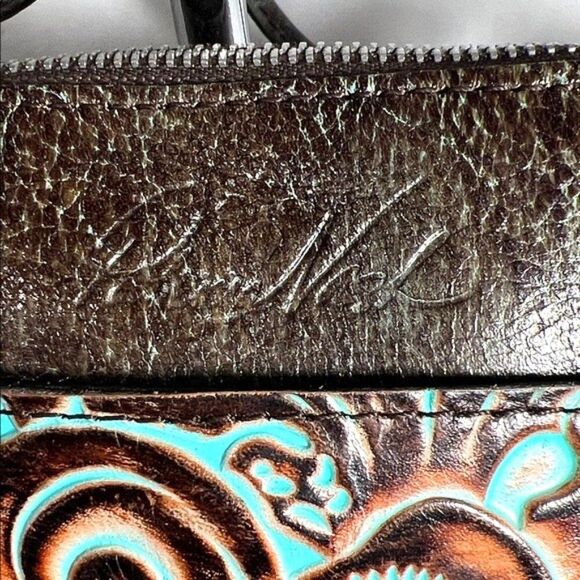Patricia Nash Bacoli Crossbody bag Tooled turquoise Italian leather- EUC - Picture 5 of 16